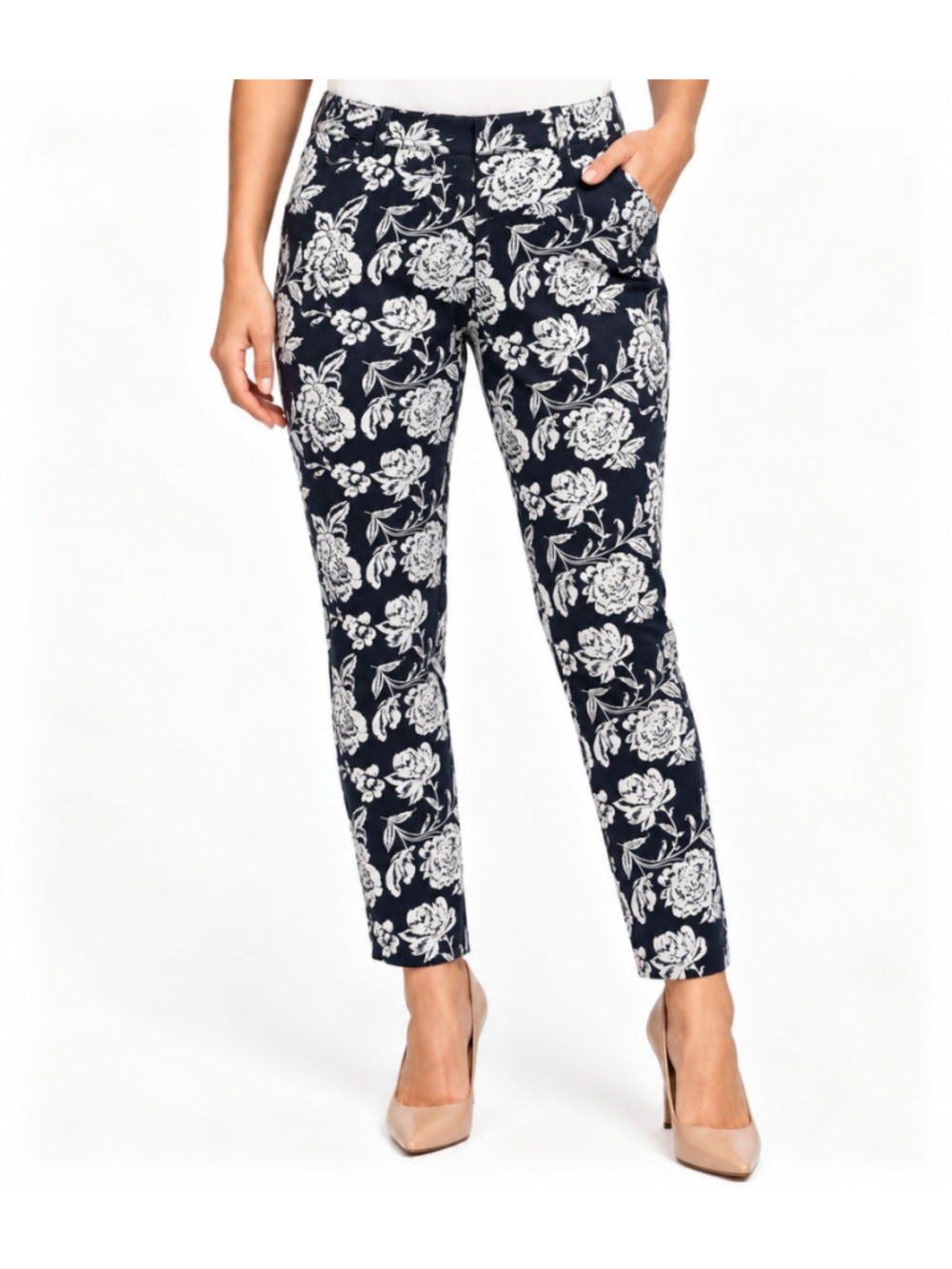 GAP Floral Skinny Ankle Pants Women’s 6 Navy White Botanical Preppy Tailored